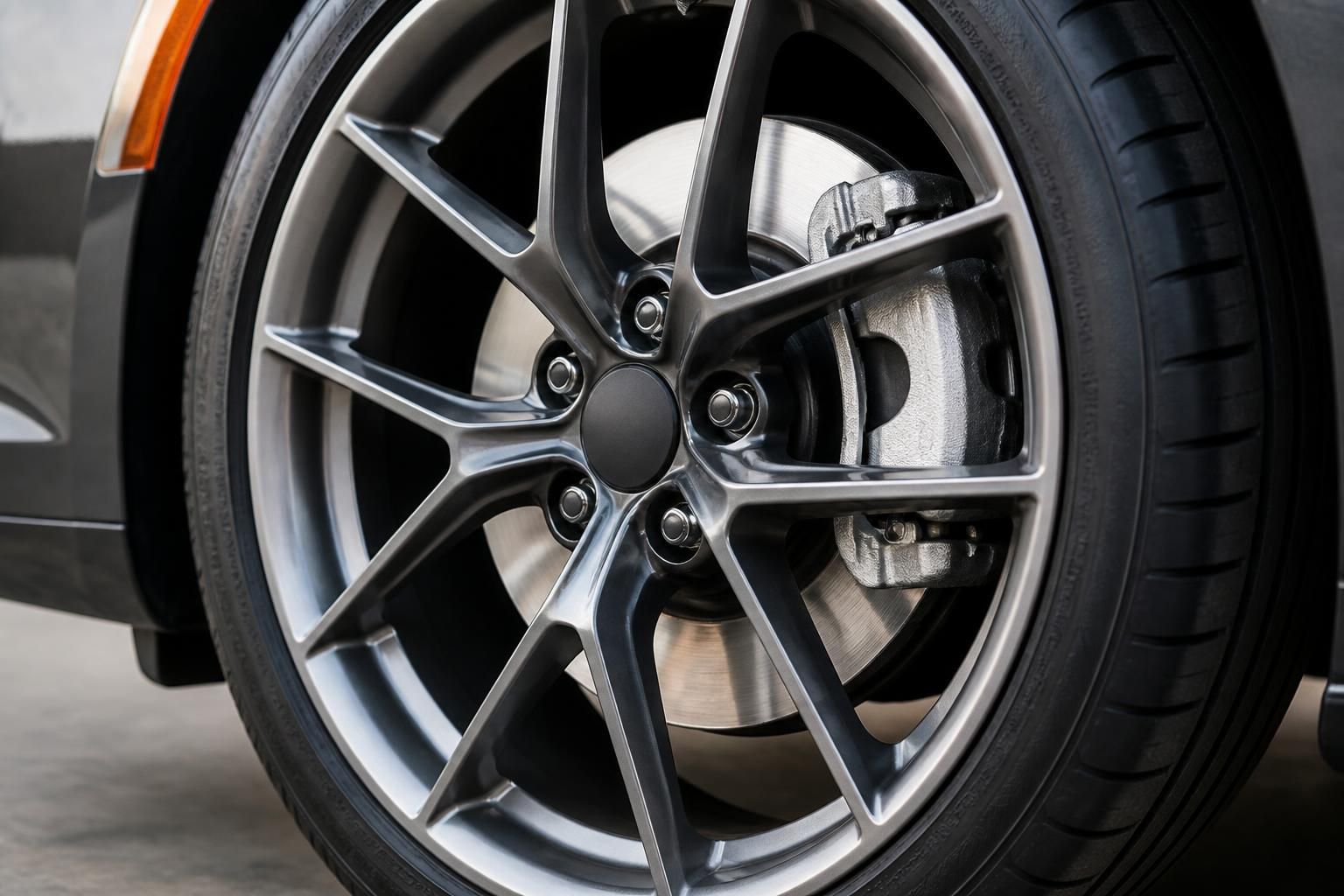 Finished brake repair with clean rotor and caliper details.